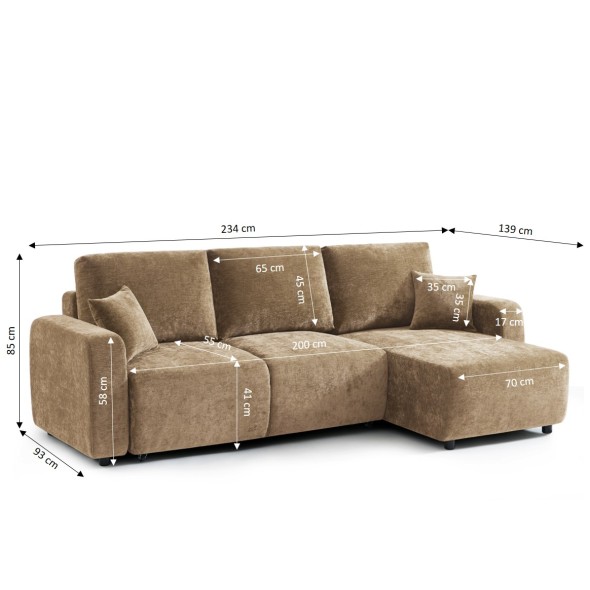Canapé d'angle convertible et réversible LIVIO 4 places tissu marron