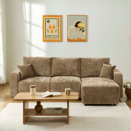 Canapé d'angle convertible et réversible LIVIO 4 places tissu marron