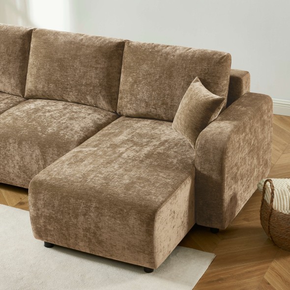 Canapé d'angle convertible et réversible LIVIO 4 places tissu marron