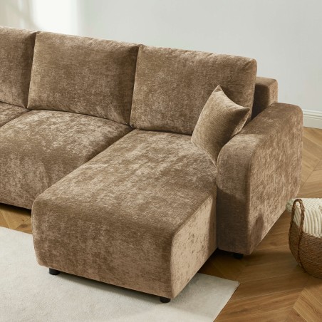 Canapé d'angle convertible et réversible LIVIO 4 places tissu marron