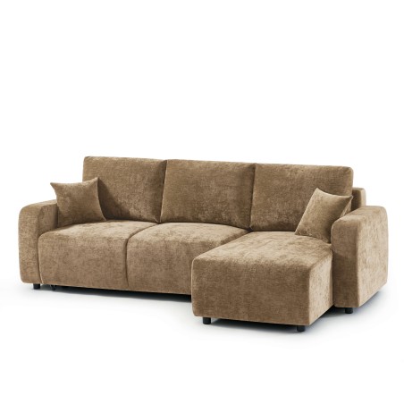 Canapé d'angle convertible et réversible LIVIO 4 places tissu marron
