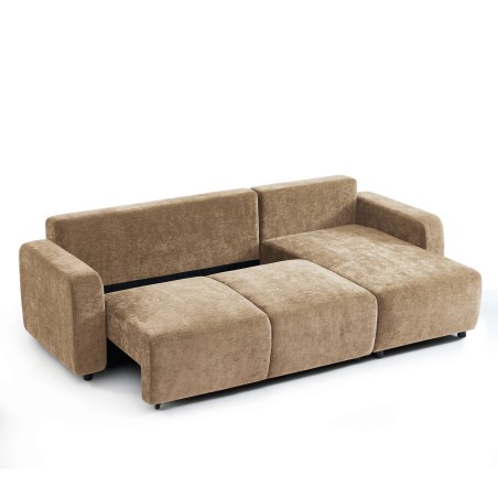 Canapé d'angle convertible et réversible LIVIO 4 places tissu marron