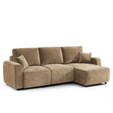 Canapé d'angle convertible et réversible LIVIO 4 places tissu marron