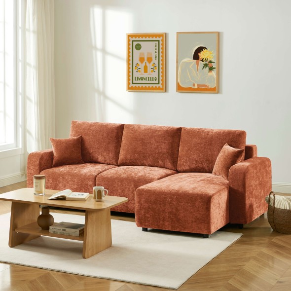 Canapé d'angle convertible et réversible LIVIO 4 places tissu terracotta