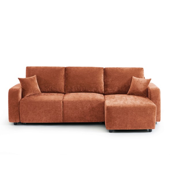 Canapé d'angle convertible et réversible LIVIO 4 places tissu terracotta