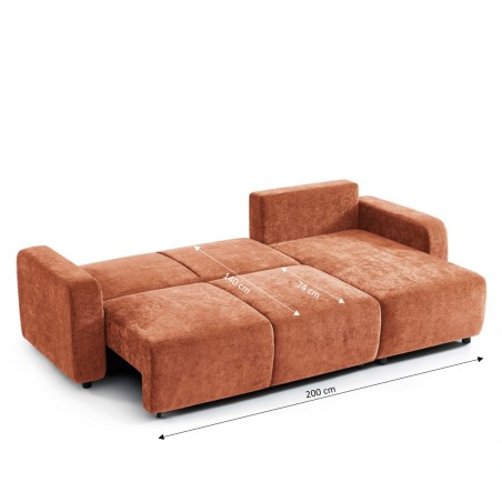 Canapé d'angle convertible et réversible LIVIO 4 places tissu terracotta