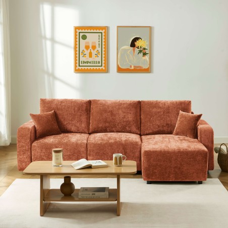 Canapé d'angle convertible et réversible LIVIO 4 places tissu terracotta