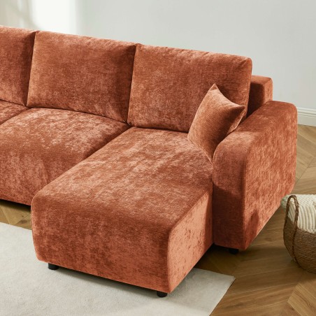 Canapé d'angle convertible et réversible LIVIO 4 places tissu terracotta
