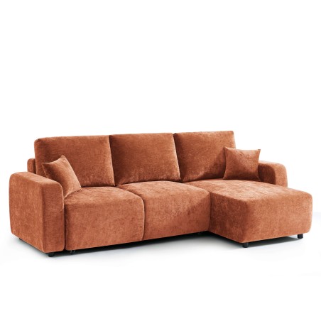Canapé d'angle convertible et réversible LIVIO 4 places tissu terracotta