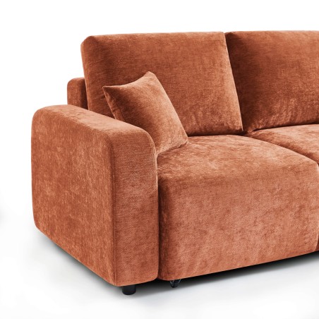 Canapé d'angle convertible et réversible LIVIO 4 places tissu terracotta
