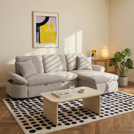 Canapé d'angle convertible et réversible LORMA 4 places tissu chenille tramé beige