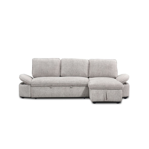 Canapé d'angle convertible et réversible LORMA 4 places tissu chenille tramé beige