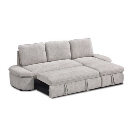Canapé d'angle convertible et réversible LORMA 4 places tissu chenille tramé beige