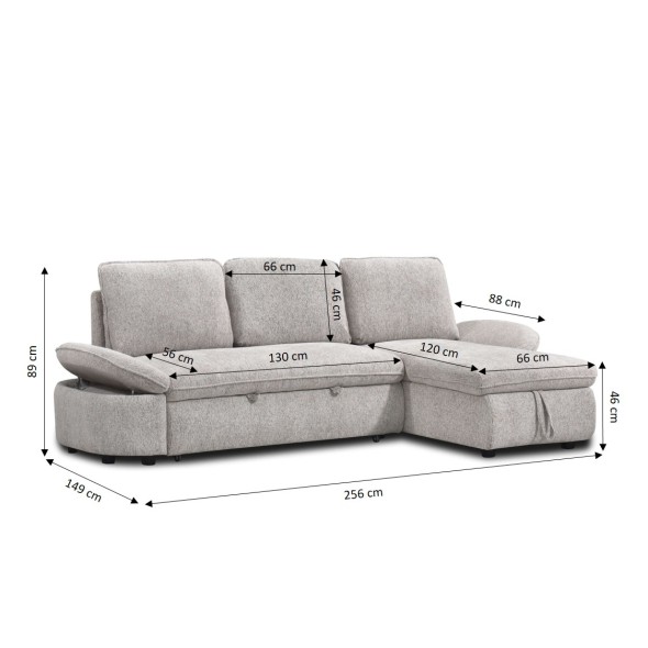 Canapé d'angle convertible et réversible LORMA 4 places tissu chenille tramé beige