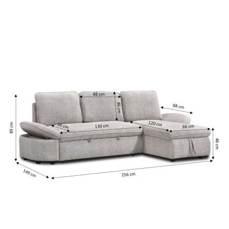 Canapé d'angle convertible et réversible LORMA 4 places tissu chenille tramé beige