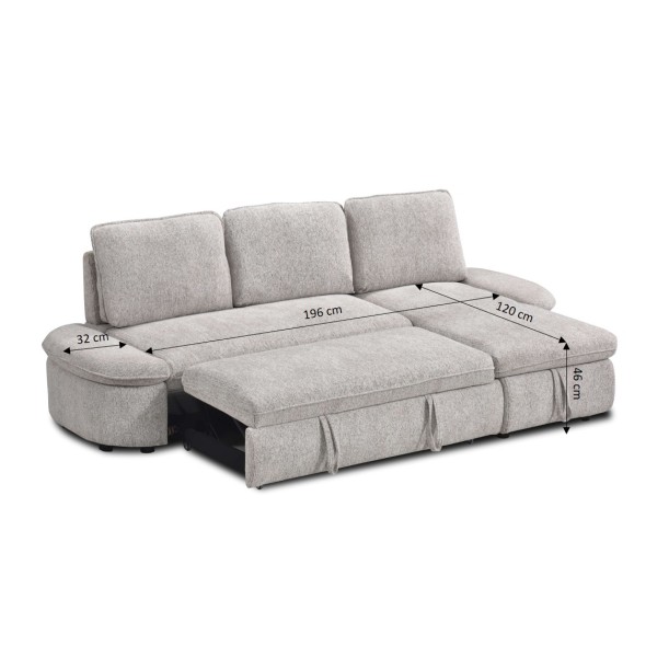 Canapé d'angle convertible et réversible LORMA 4 places tissu chenille tramé beige