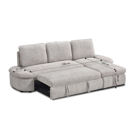 Canapé d'angle convertible et réversible LORMA 4 places tissu chenille tramé beige