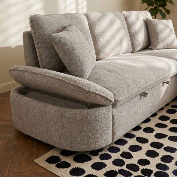 Canapé d'angle convertible et réversible LORMA 4 places tissu chenille tramé beige