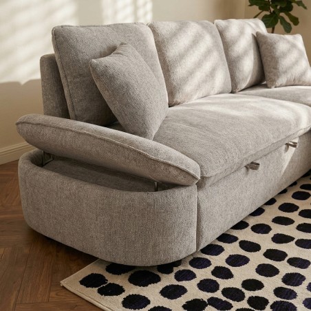 Canapé d'angle convertible et réversible LORMA 4 places tissu chenille tramé beige