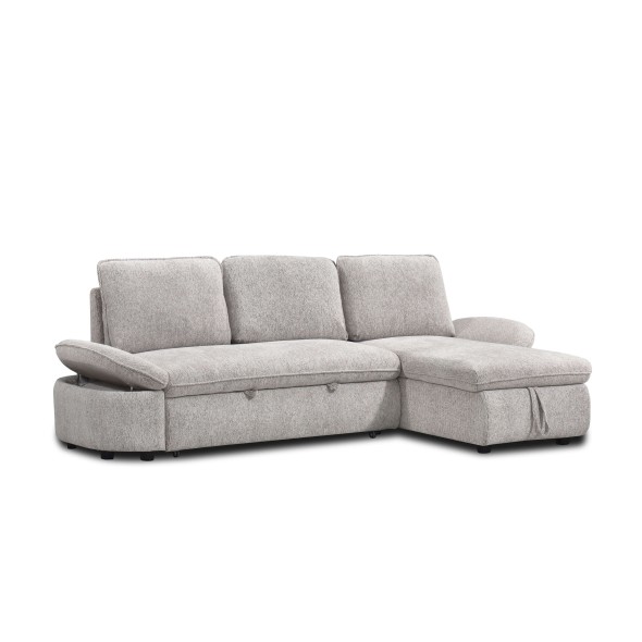 Canapé d'angle convertible et réversible LORMA 4 places tissu chenille tramé beige