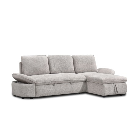 Canapé d'angle convertible et réversible LORMA 4 places tissu chenille tramé beige