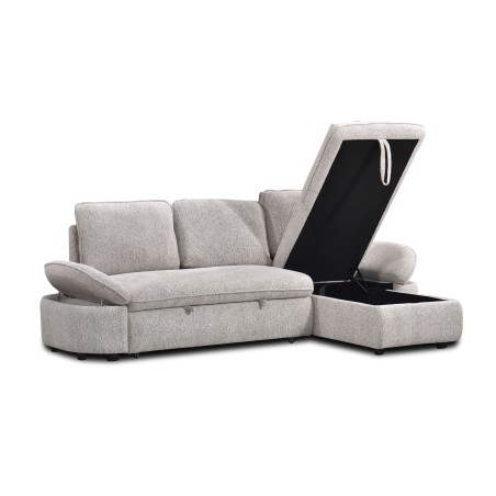 Canapé d'angle convertible et réversible LORMA 4 places tissu chenille tramé beige