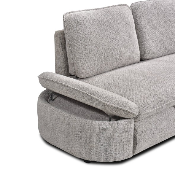 Canapé d'angle convertible et réversible LORMA 4 places tissu chenille tramé beige