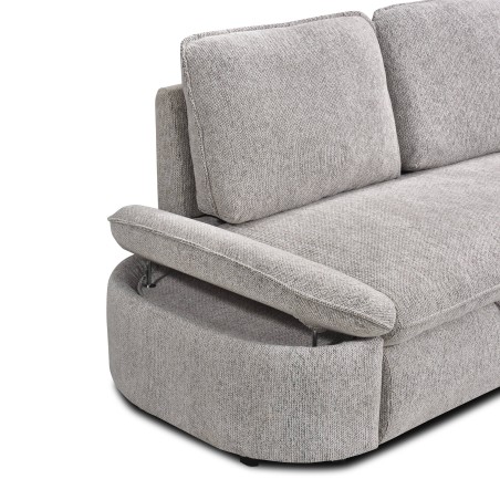 Canapé d'angle convertible et réversible LORMA 4 places tissu chenille tramé beige