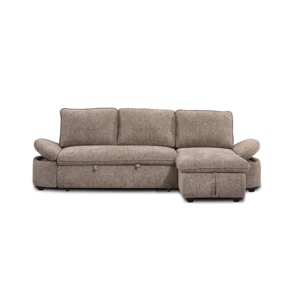 Canapé d'angle convertible et réversible LORMA 4 places tissu chenille tramé marron