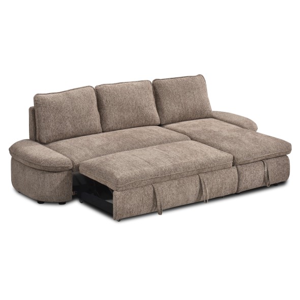 Canapé d'angle convertible et réversible LORMA 4 places tissu chenille tramé marron
