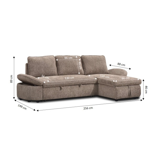 Canapé d'angle convertible et réversible LORMA 4 places tissu chenille tramé marron