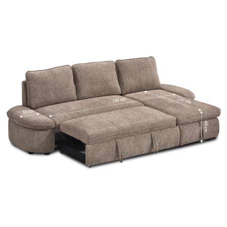 Canapé d'angle convertible et réversible LORMA 4 places tissu chenille tramé marron