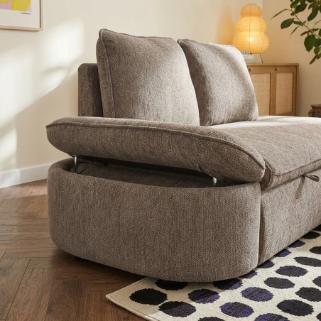 Canapé d'angle convertible et réversible LORMA 4 places tissu chenille tramé marron