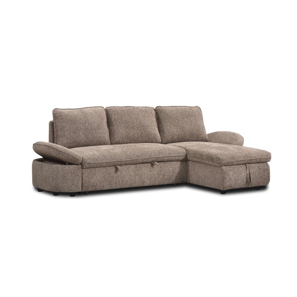 Canapé d'angle convertible et réversible LORMA 4 places tissu chenille tramé marron