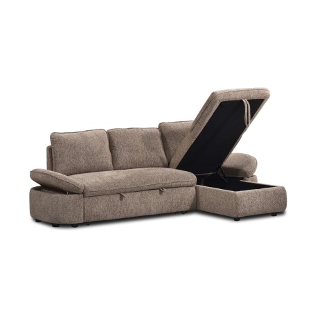 Canapé d'angle convertible et réversible LORMA 4 places tissu chenille tramé marron