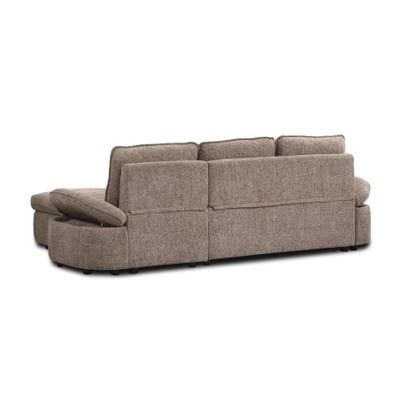 Canapé d'angle convertible et réversible LORMA 4 places tissu chenille tramé marron