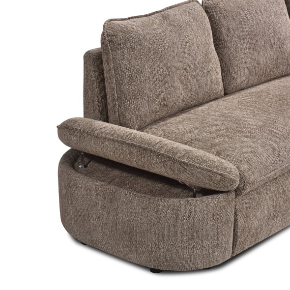 Canapé d'angle convertible et réversible LORMA 4 places tissu chenille tramé marron