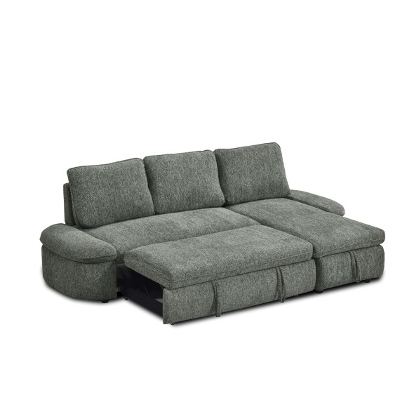 Canapé d'angle convertible et réversible LORMA 4 places tissu chenille tramé vert