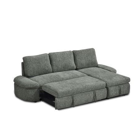 Canapé d'angle convertible et réversible LORMA 4 places tissu chenille tramé vert