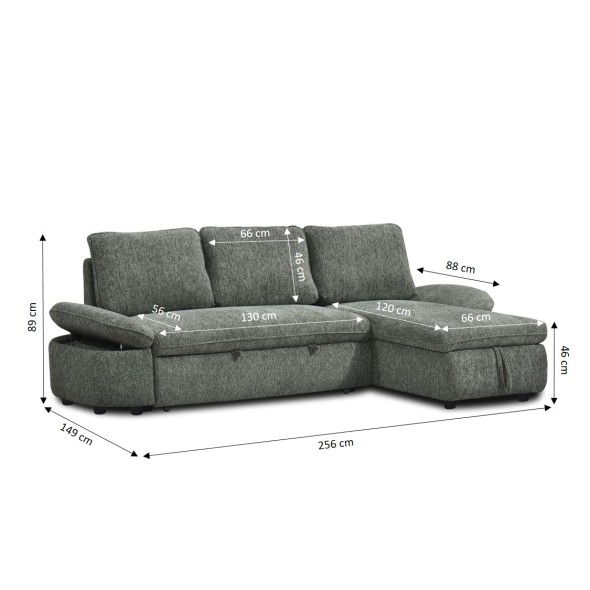 Canapé d'angle convertible et réversible LORMA 4 places tissu chenille tramé vert