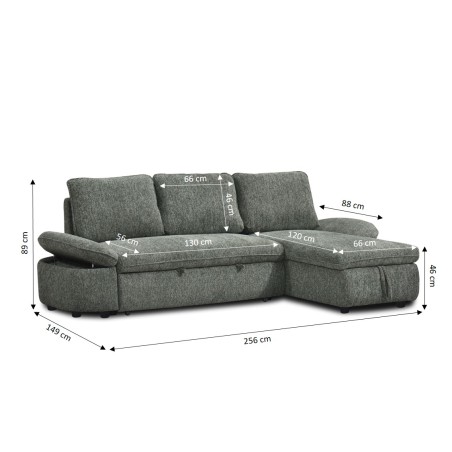 Canapé d'angle convertible et réversible LORMA 4 places tissu chenille tramé vert