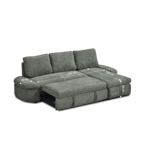 Canapé d'angle convertible et réversible LORMA 4 places tissu chenille tramé vert