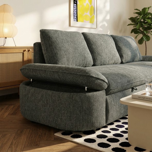 Canapé d'angle convertible et réversible LORMA 4 places tissu chenille tramé vert