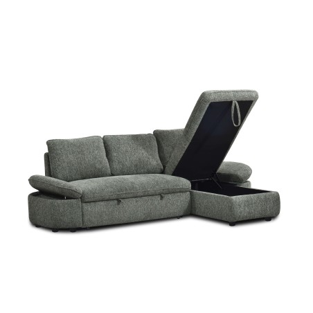 Canapé d'angle convertible et réversible LORMA 4 places tissu chenille tramé vert