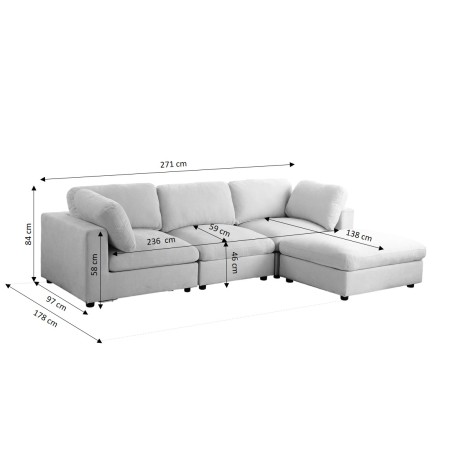Canapé d'angle modulable MIZAR 4 places tissu gris