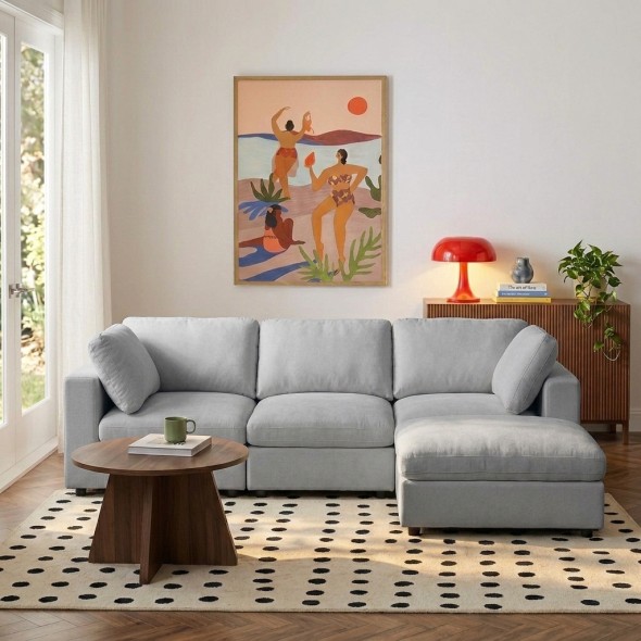 Canapé d'angle modulable MIZAR 4 places tissu gris