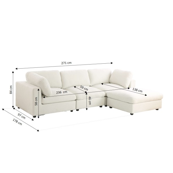 Canapé d'angle modulable MIZAR 4 places tissu beige