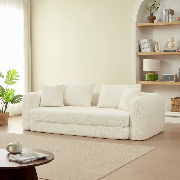 Canapé droit compressé convertible MORPHEO 3 places tissu bouclette beige