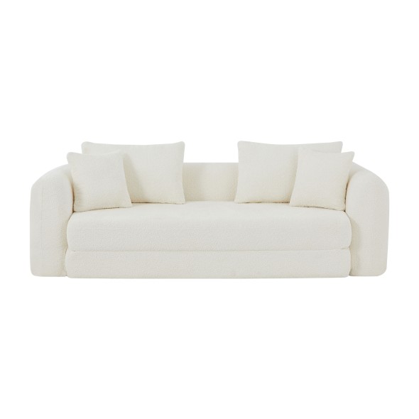 Canapé droit compressé convertible MORPHEO 3 places tissu bouclette beige