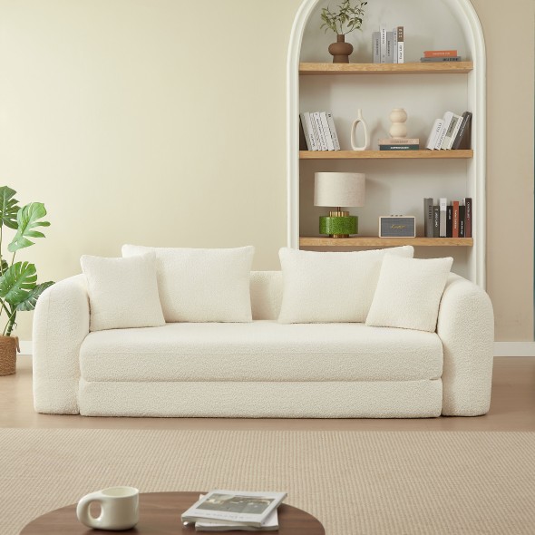 Canapé droit compressé convertible MORPHEO 3 places tissu bouclette beige